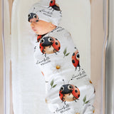 personalised swaddle with ladybug design