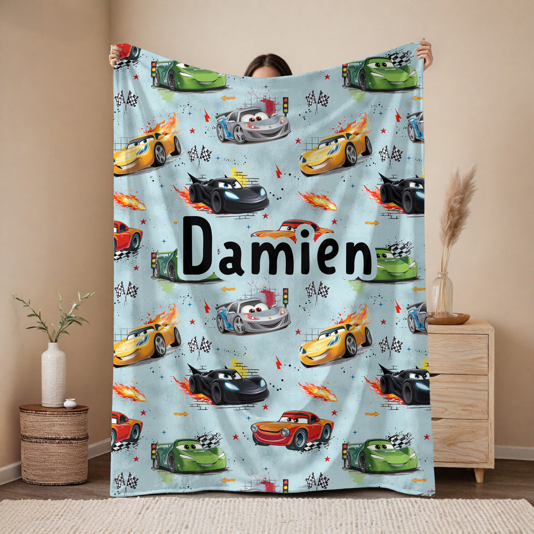 Personalised cars Blanket – Boys race car Design