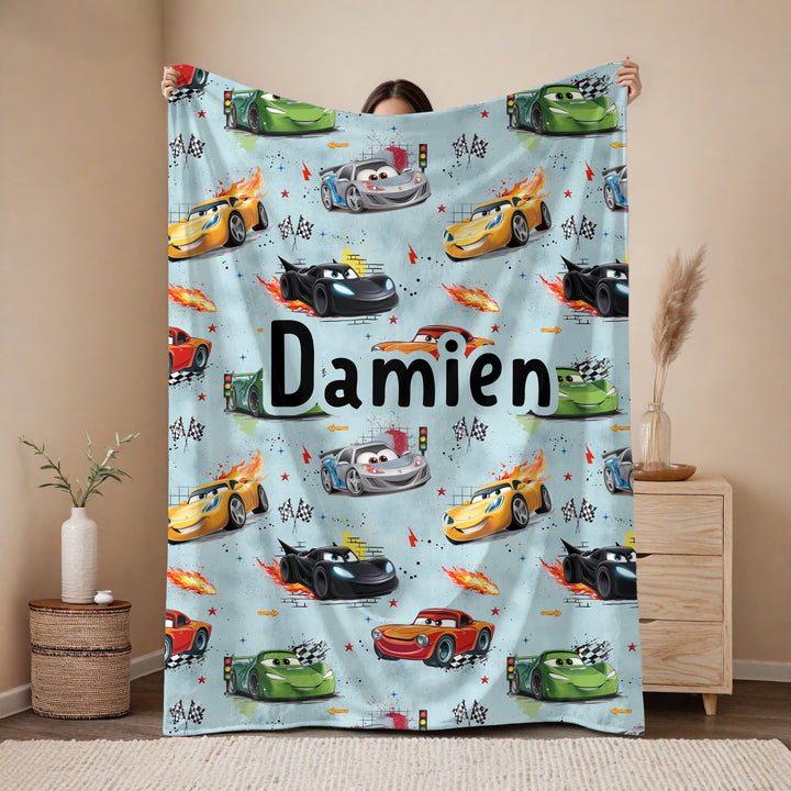 Personalised cars Blanket – Boys race car Design