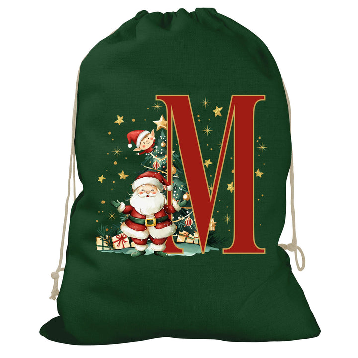 Initial Christmas Drawstring Sack - Santa Claus
