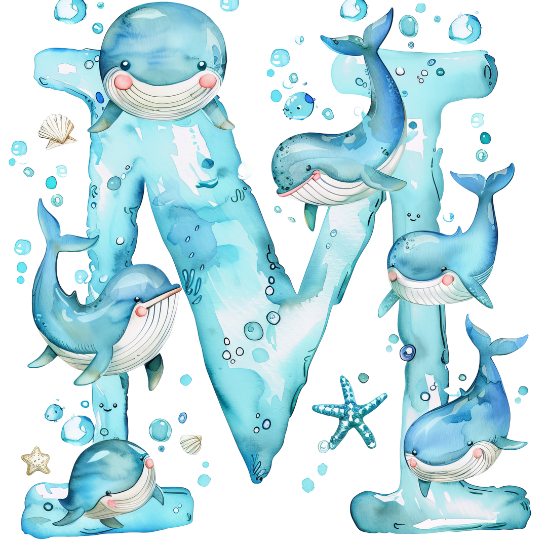 Whale Initial Hooded Towel