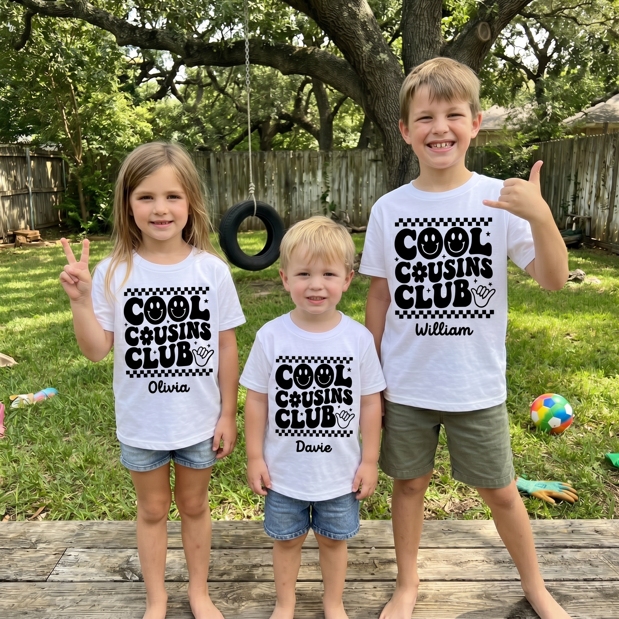 Cool Cousins Club t-shirt personalised with each name, birthday gift