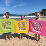 Crazy Cousin Crew beach towel as a birthday gift for the cousins