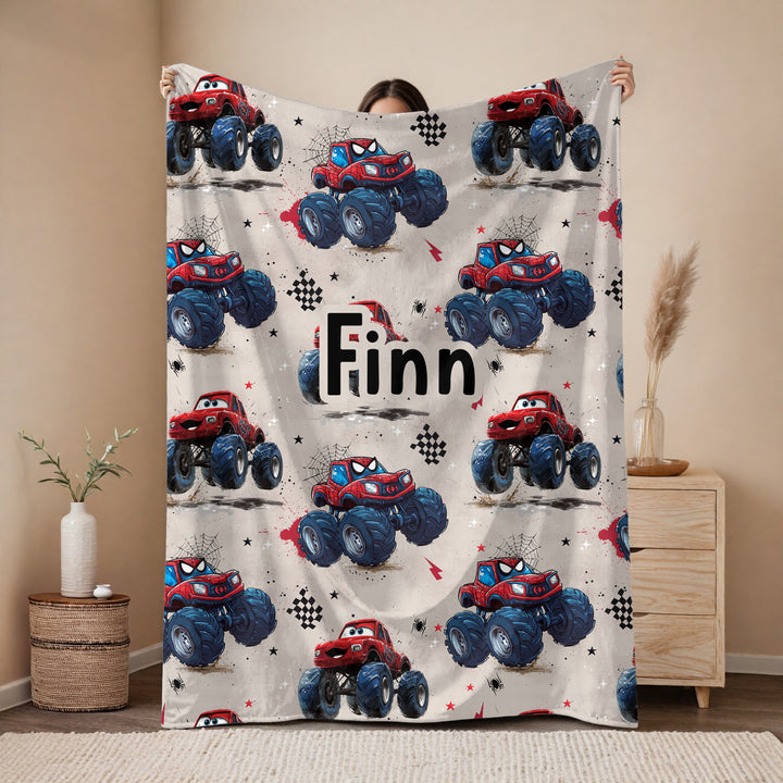 Personalised monster truck Blanket – Boys spider man truck Design