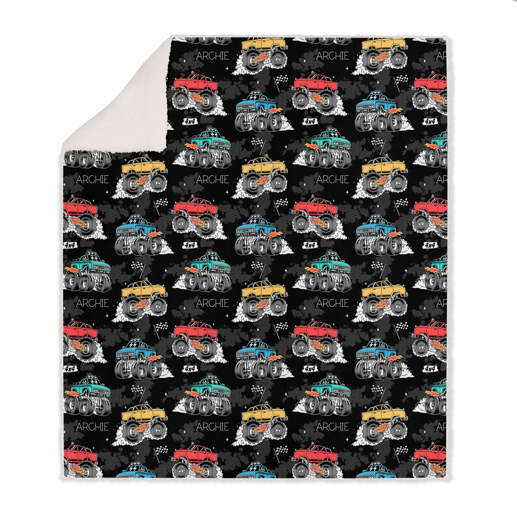 MONSTER TRUCK KIDS BLANKET SHERPA