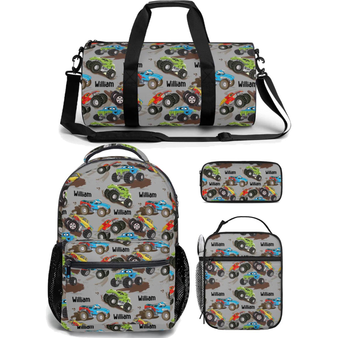 monster trucks backpack lunch bag duffle bag combo