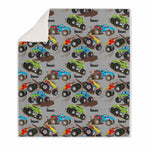 MONSTER TRUCKS SHERPA BLANKET FOR KIDS
