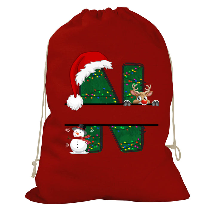 Initial Christmas Drawstring Sack - Reindeer