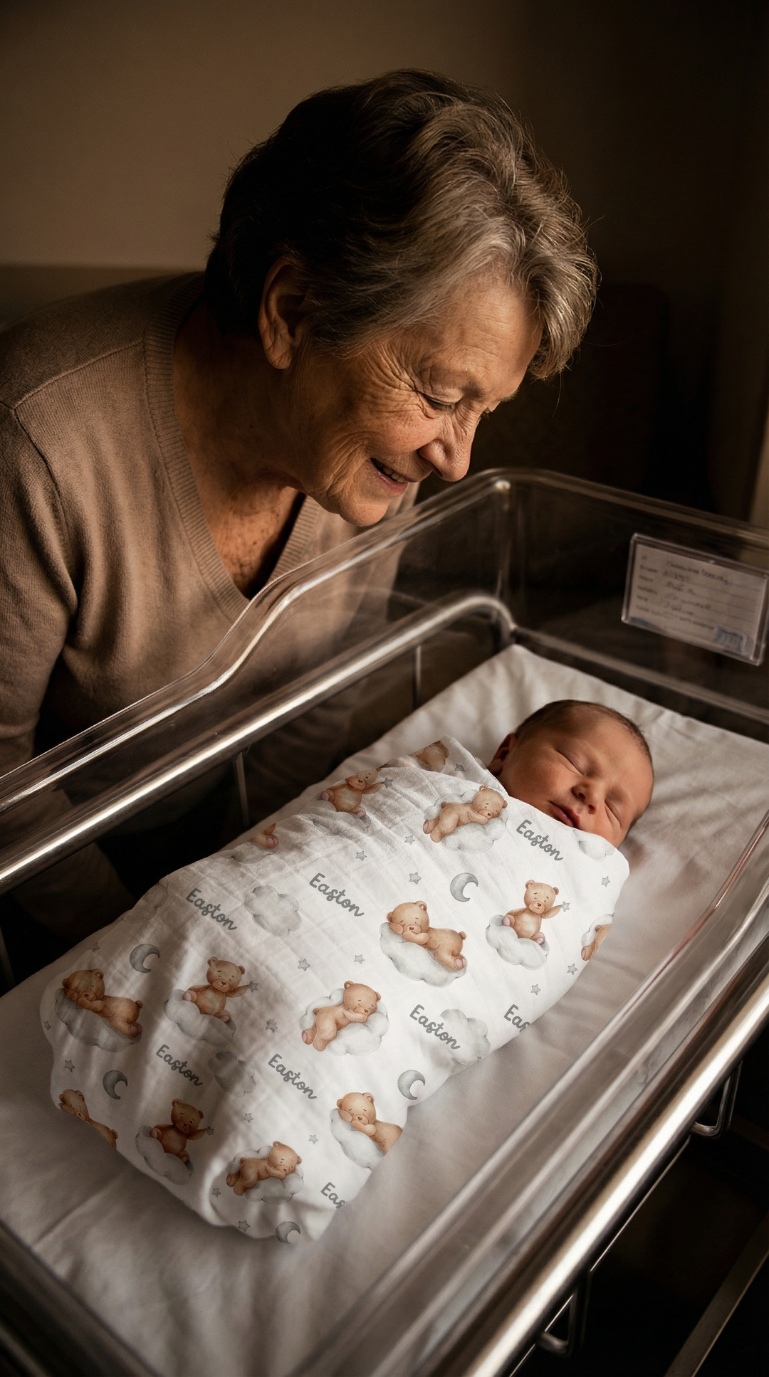 Personalised muslin swaddle wrap with baby name, soft breathable fabric, 120x120cm size for newborns and babies