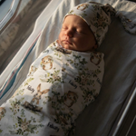 Personalised baby swaddle and beanie set made from soft stretch poly fabric for comfort and style