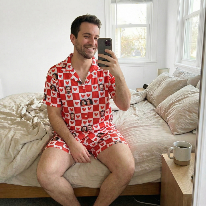 Custom Face Photo Pyjamas – Personalised Valentine’s Gift (Hearts)