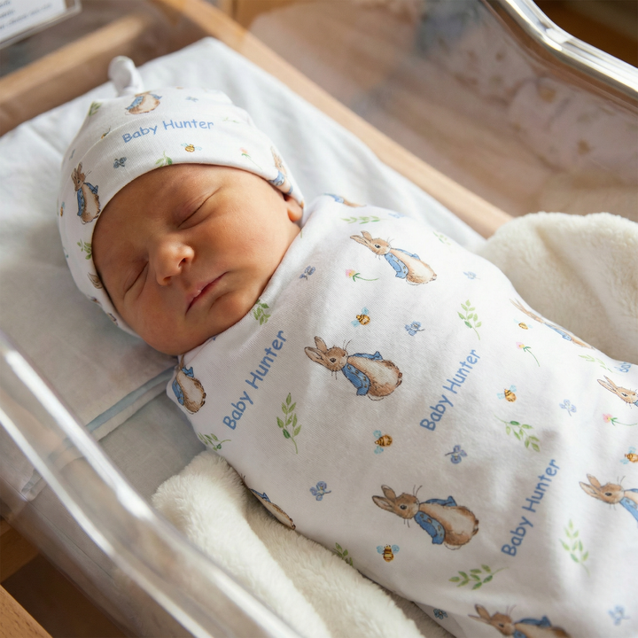 Personalised Swaddle & Beanie Set