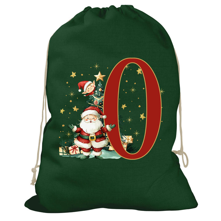 Initial Christmas Drawstring Sack - Santa Claus