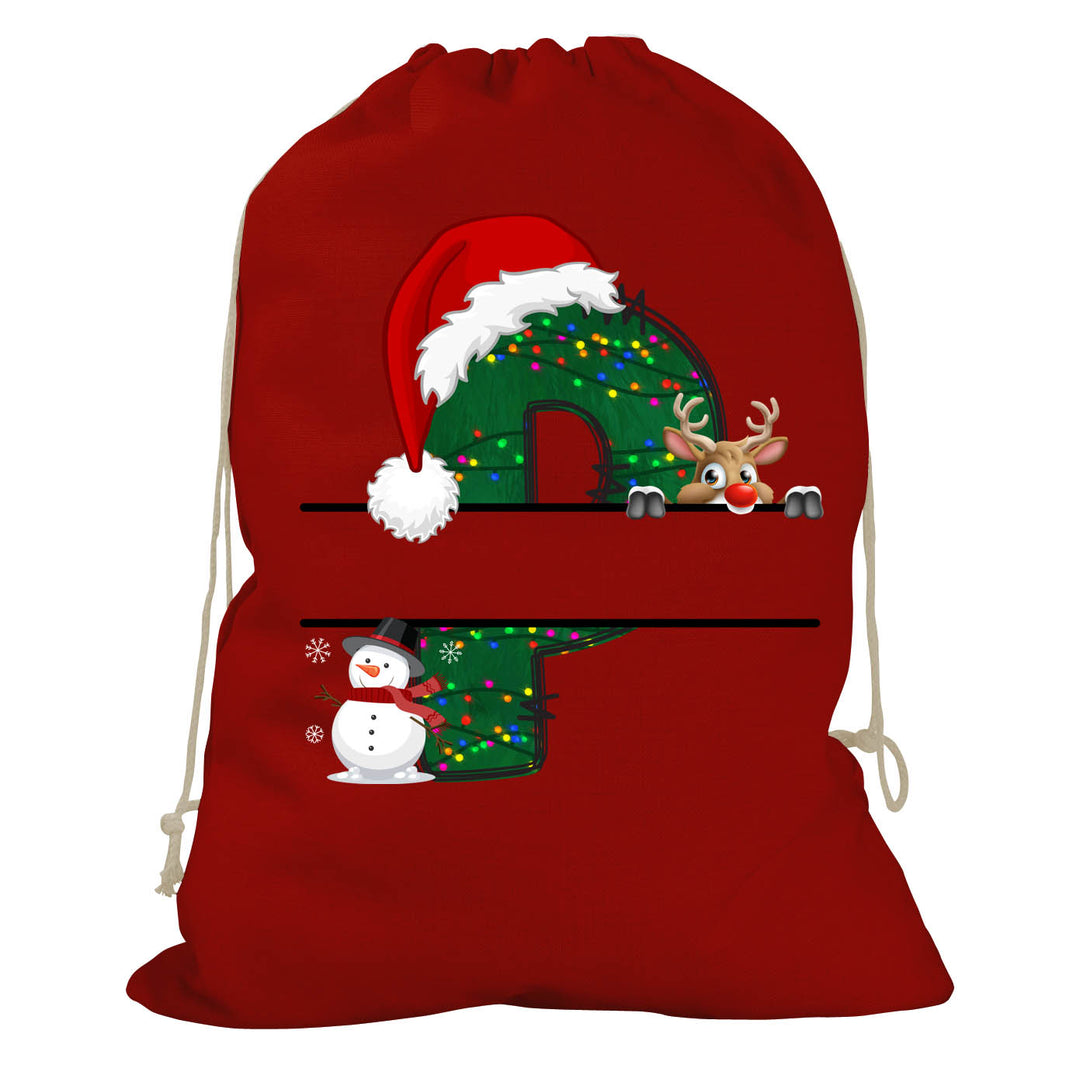 Initial Christmas Drawstring Sack - Reindeer