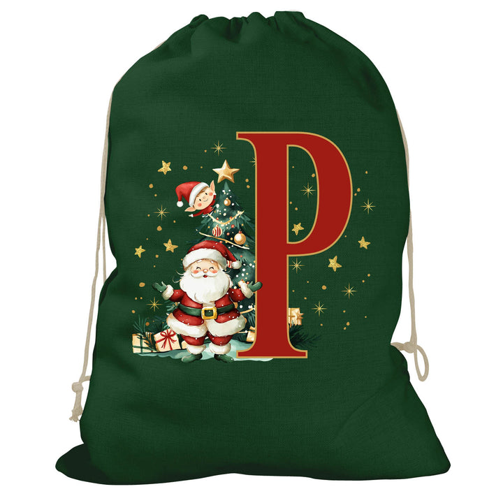 Initial Christmas Drawstring Sack - Santa Claus