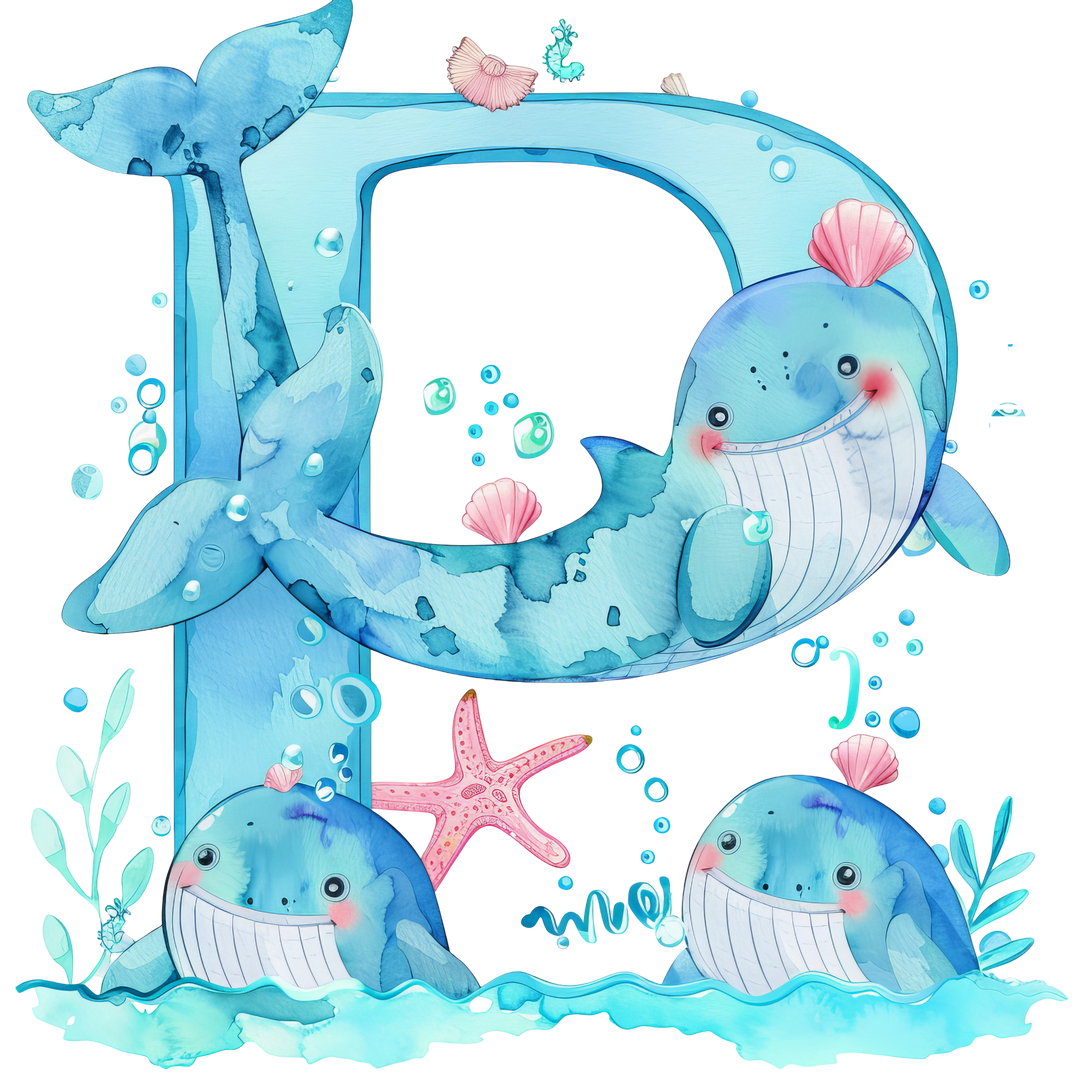 Whale Initial Hooded Towel