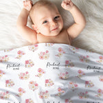 pink floral swaddle blanket with name