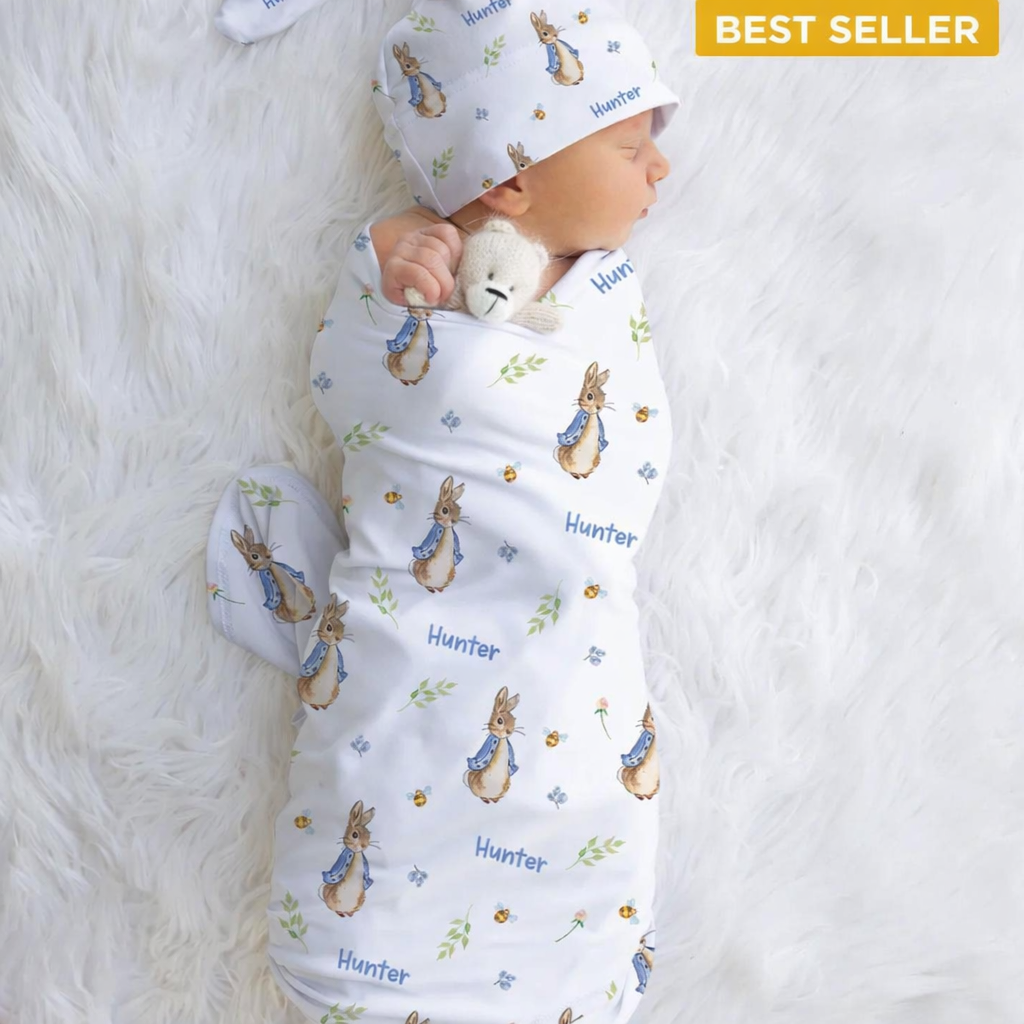 Personalised Swaddle & Beanie Set