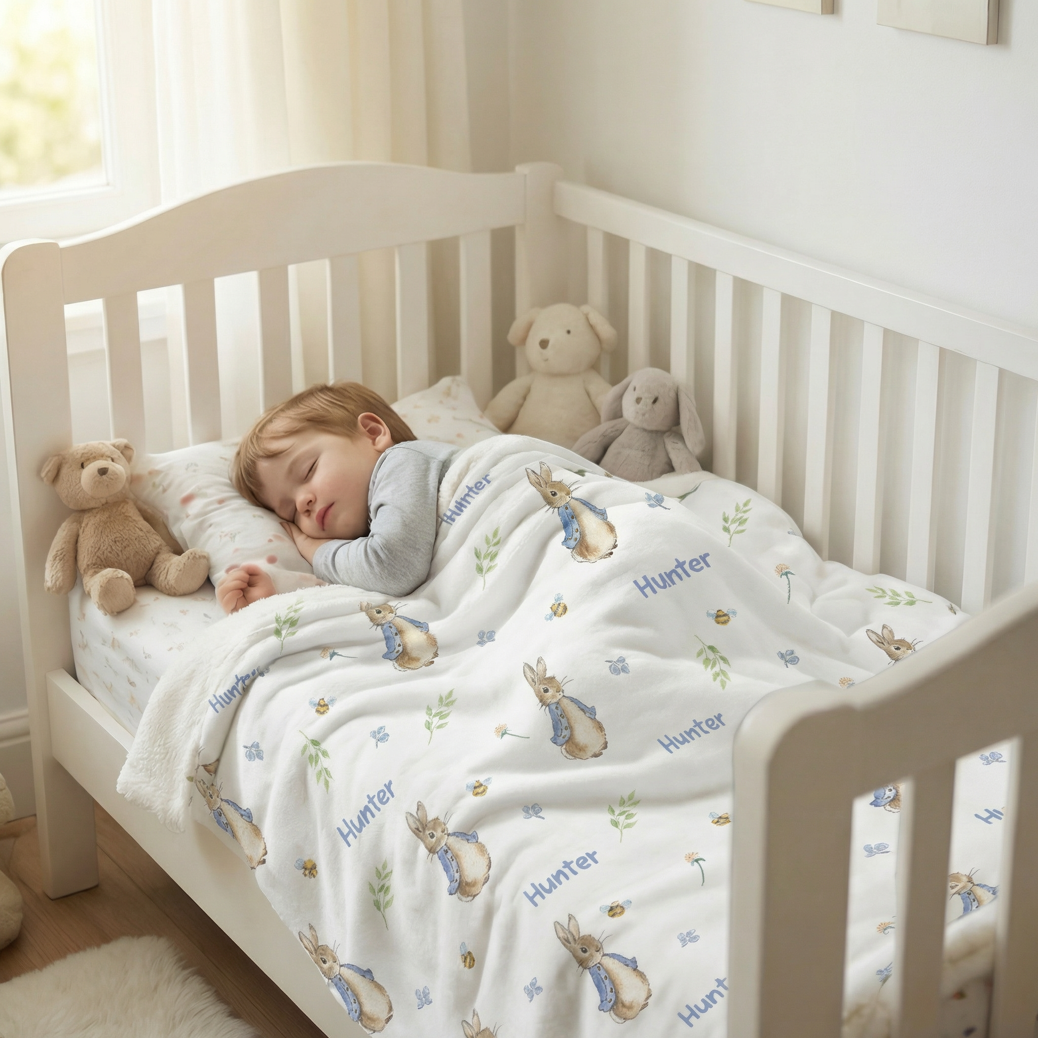 Personalised kids luxe sherpa blanket with plush velvet front and soft sherpa fleece backing