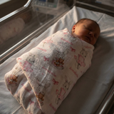 Personalised muslin swaddle wrap with baby name, soft breathable fabric, 120x120cm size for newborns and babies