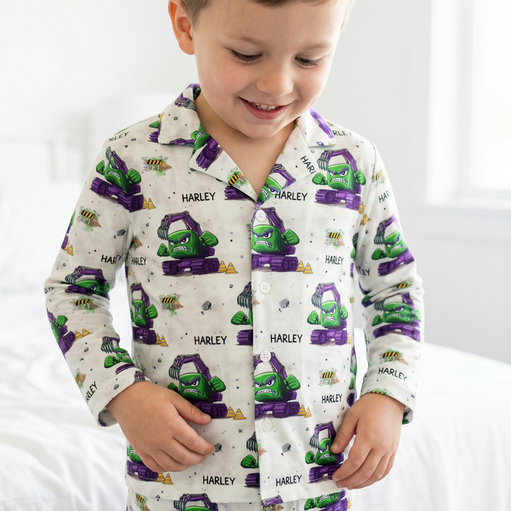 Personalised kids pyjamas long sleeve all-over print with name customization for cozy sleepwear