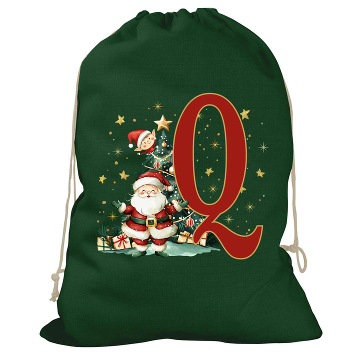 Initial Christmas Drawstring Sack - Santa Claus