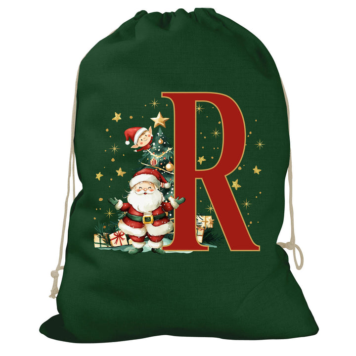 Initial Christmas Drawstring Sack - Santa Claus