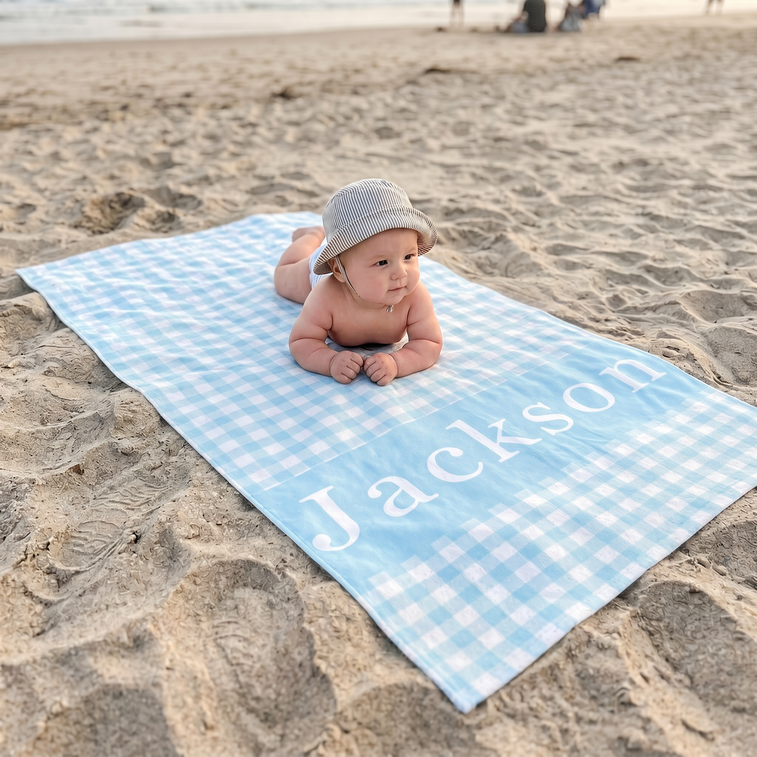 Personalised Watercolour Plaid Beach Towel