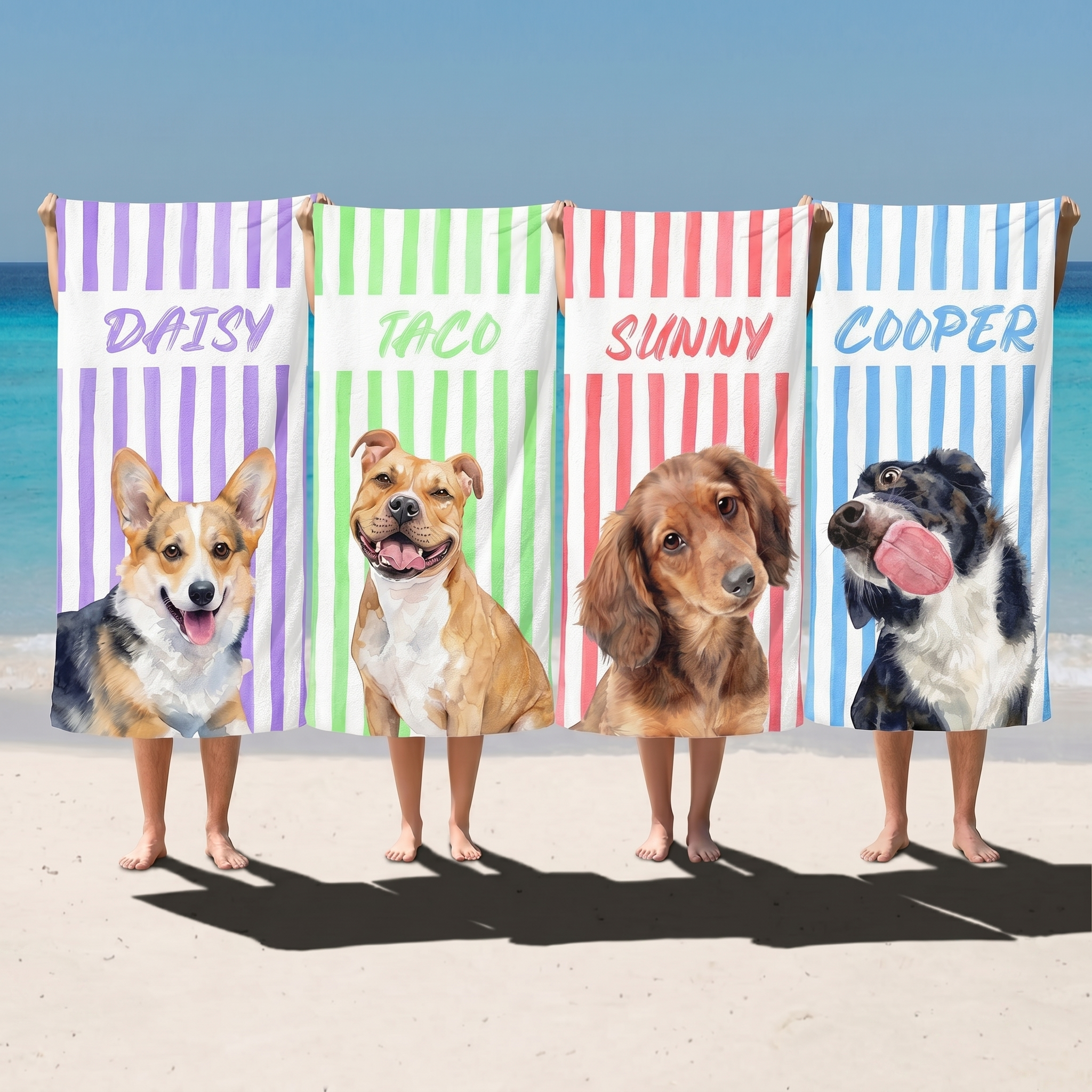 Pet Portrait beach towel in quick-dry microfibre, made for beach days with the dog - The Custom Co