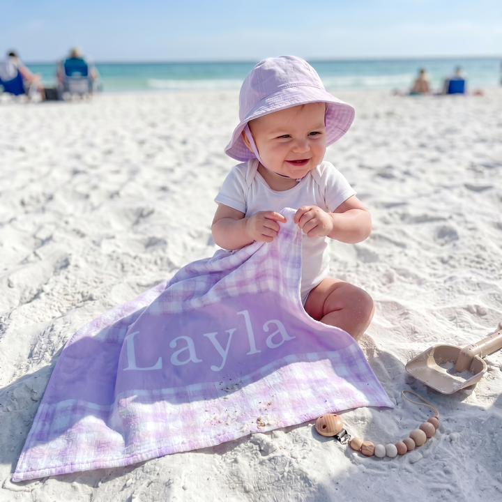 Personalised Watercolour Plaid Beach Towel