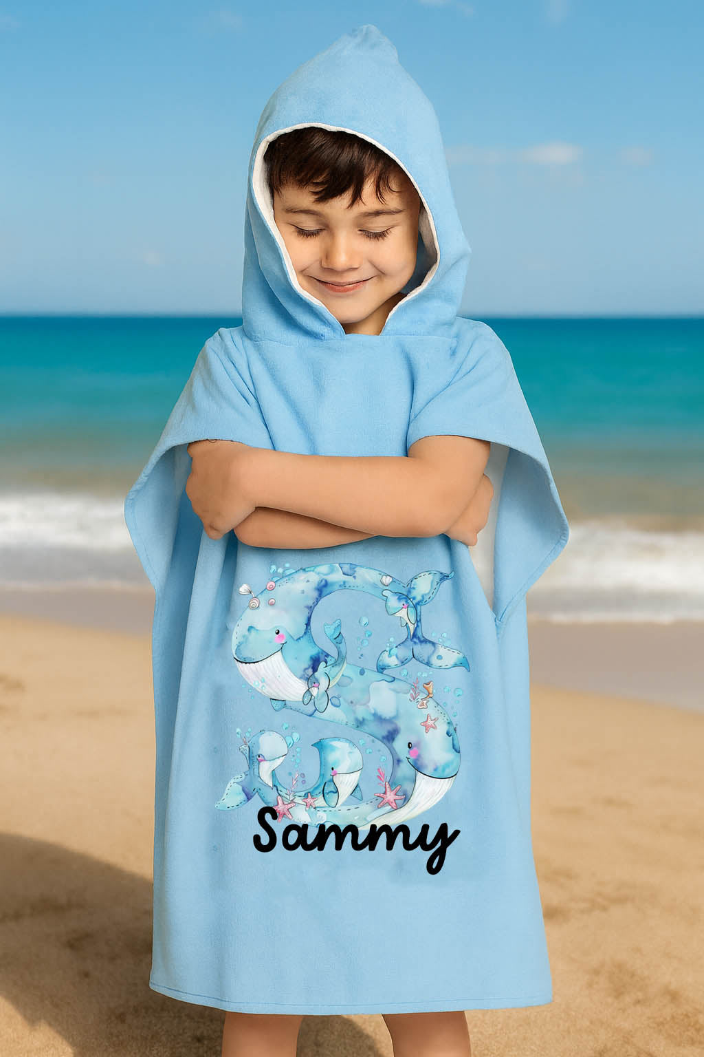 BLUE HOOED BEACH TOWEL FOR BOYS