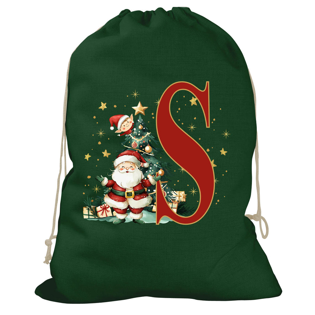 Initial Christmas Drawstring Sack - Santa Claus