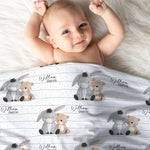 Custom baby swaddle blanket used as a pram cover for newborn outings