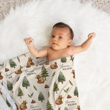 Personalised baby swaddle wrap used as a blanket in a bassinet or cot