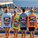 Personalised Cruise Crew 2026 beach towel name print detail