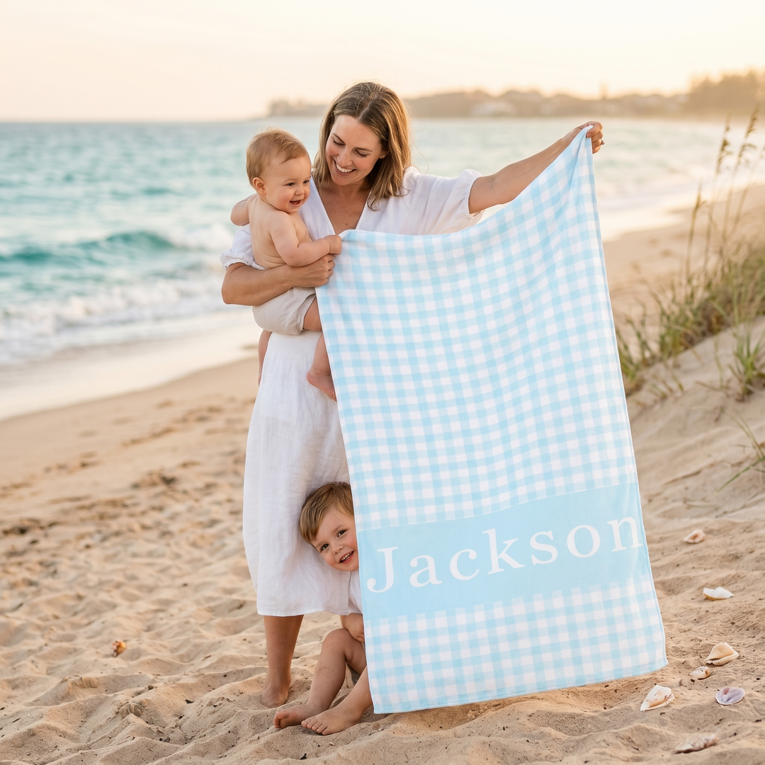Personalised Watercolour Plaid Beach Towel