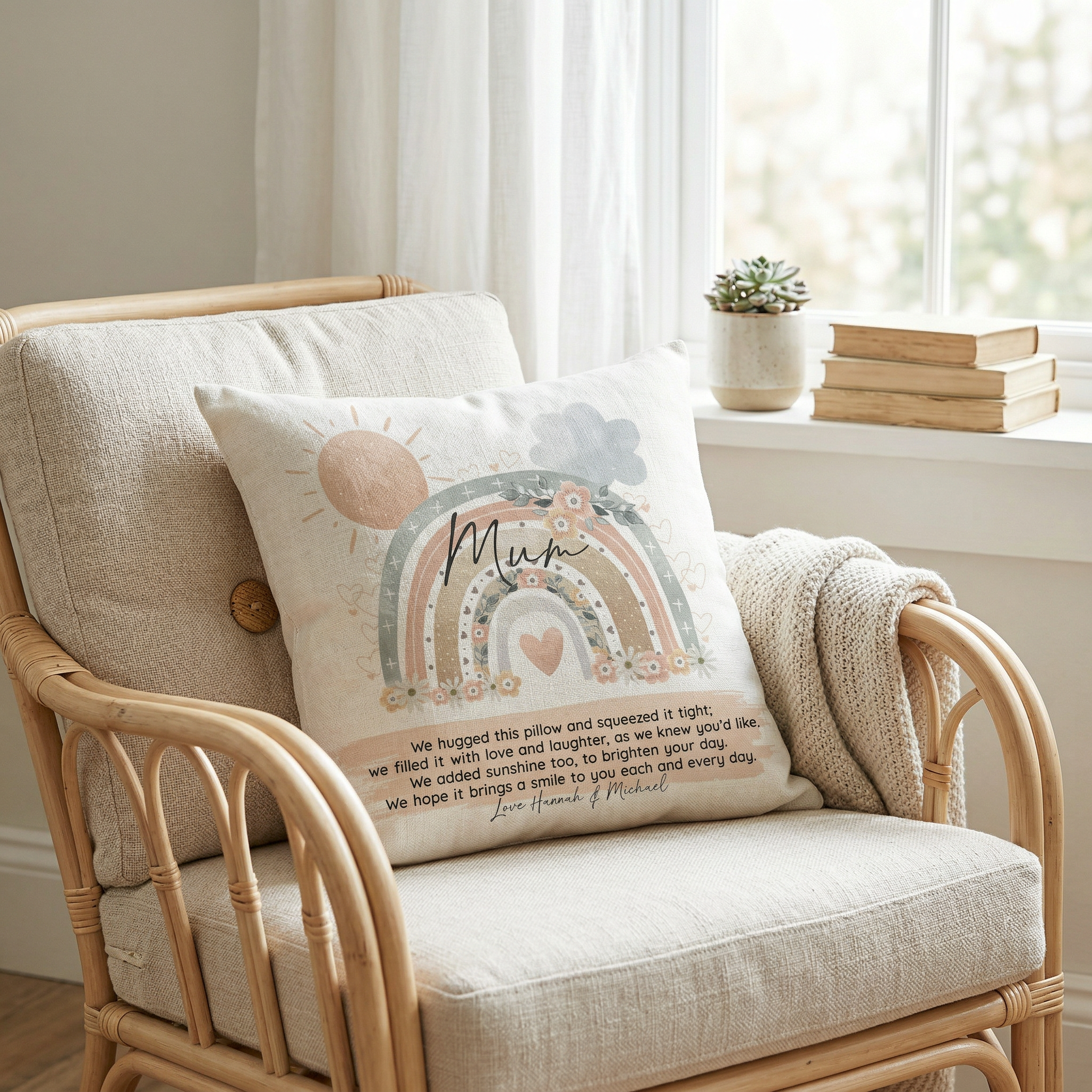 Rainbow Love Cushion with Insert — Personalised Mother's Day Gift