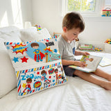Personalised Superhero Pocket Book Cushion with built-in pocket for kids' books and name print