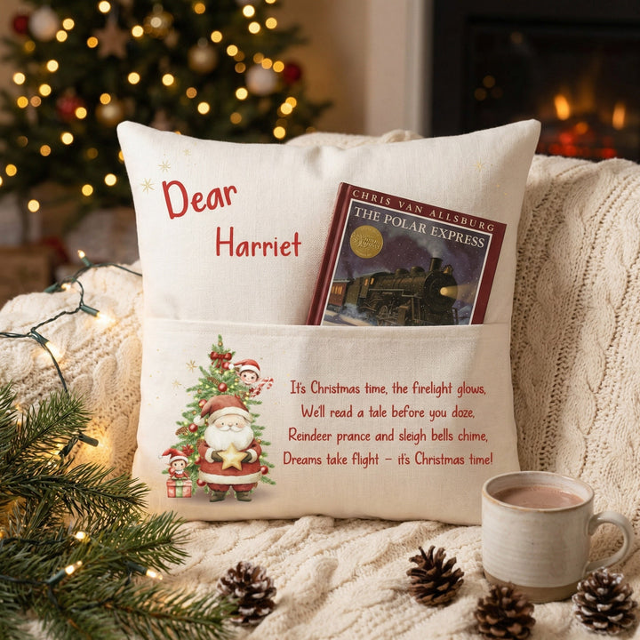 Personalised Dear Santa Christmas Story Cushion with front pocket for children&