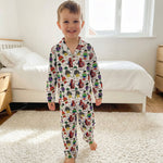 Personalised kids pyjamas long sleeve breathable polyester blend with all-over print and child's name