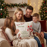 Personalised We’re Back Christmas pillow with front elf pocket and rustic linen-style fabric