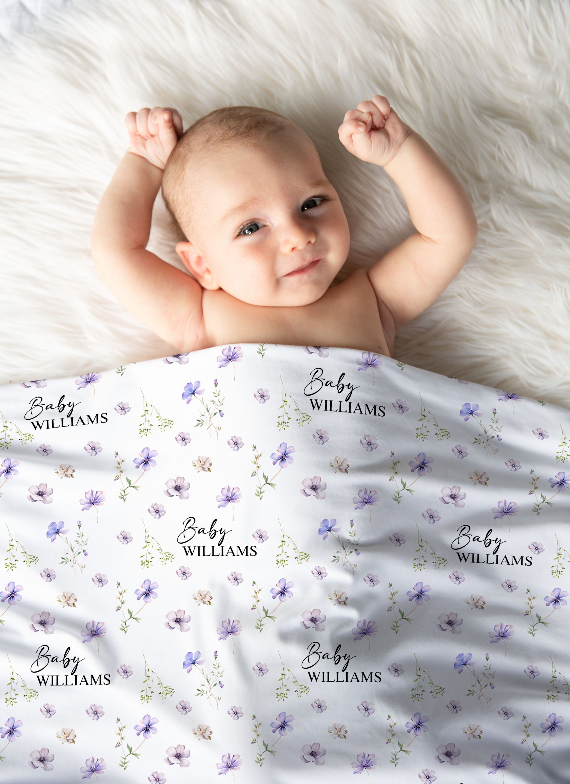 floral baby girl swaddle blanket with personalised name