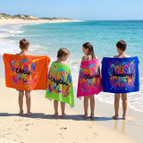Cousin Crew Pop Art beach towel with each name added, birthday gift