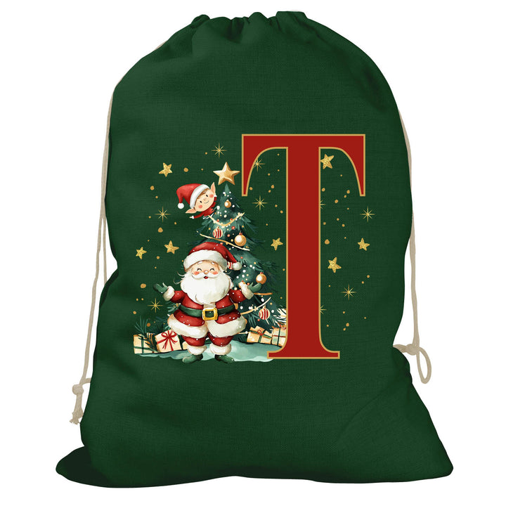 Initial Christmas Drawstring Sack - Santa Claus