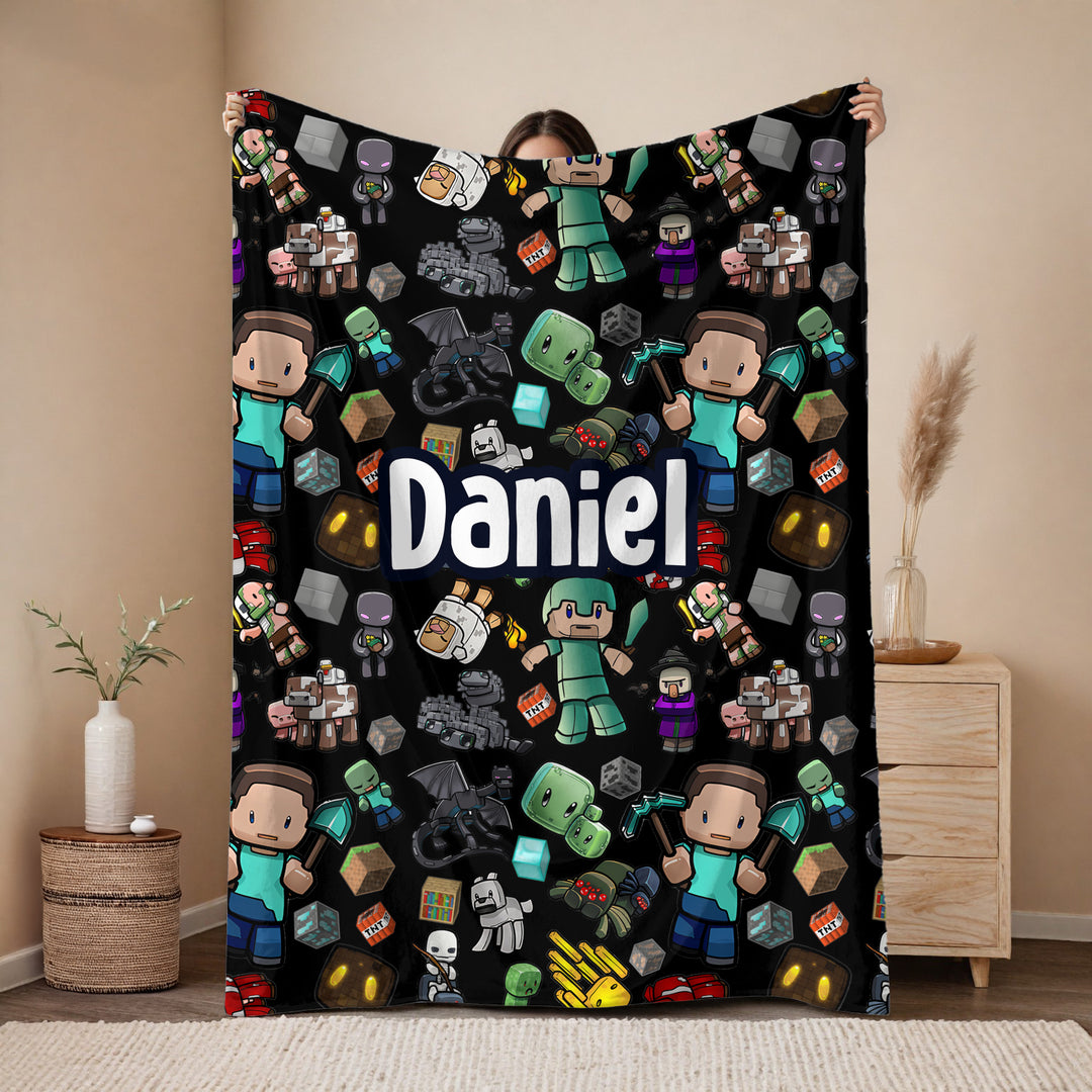 Personalised minecraft Blanket – Boys Adventure Design