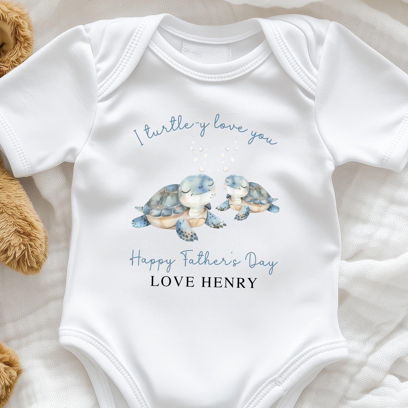 Personalised Turtle-y Love You baby onesie for Father’s Day gift