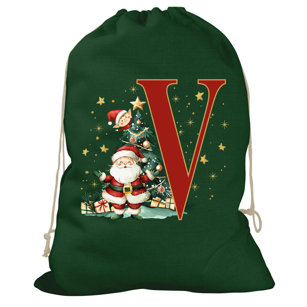 Initial Christmas Drawstring Sack - Santa Claus