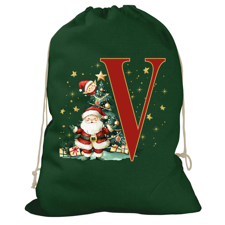 Initial Christmas Drawstring Sack - Santa Claus