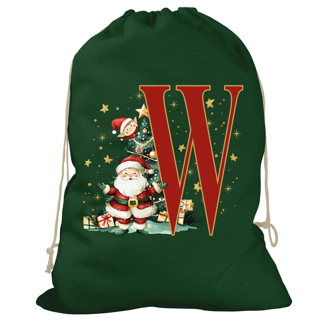 Initial Christmas Drawstring Sack - Santa Claus