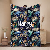 personalised Harry Potter-themed blanket with various characters and scenes.